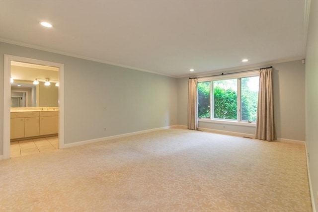 109 Wild Grove Ln, Longmeadow, MA 01106 - spare room with light carpet, ornamental molding, recessed lighting, and baseboards
