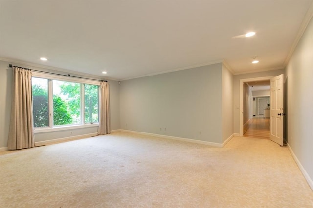 109 Wild Grove Ln, Longmeadow, MA 01106 - empty room with ornamental molding, light colored carpet, recessed lighting, and baseboards
