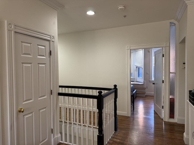 hallway with dark hardwood / wood-style floors