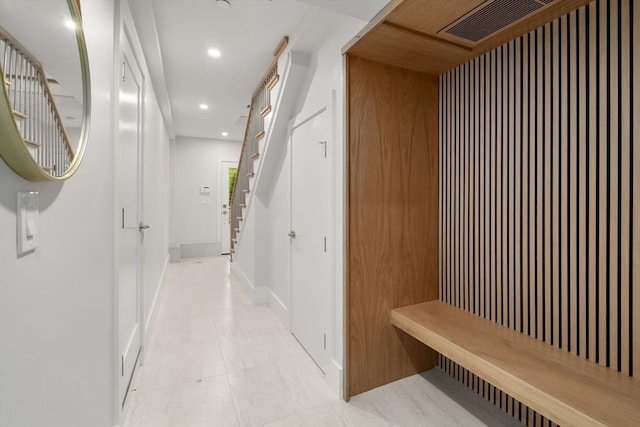 2202 Commonwealth Ave Unit 3, Newton, MA 02466 - hall with recessed lighting, stairway, and light tile patterned floors