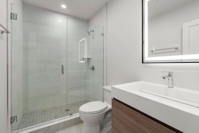 2202 Commonwealth Ave Unit 3, Newton, MA 02466 - bathroom featuring vanity, a shower stall, and recessed lighting