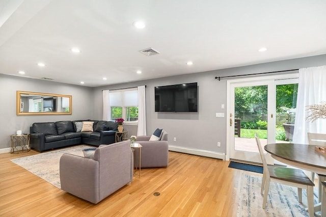31 Orchard Rd, Hamilton, MA 01982 - living area featuring a baseboard heating unit, plenty of natural light, light wood-style floors, and recessed lighting