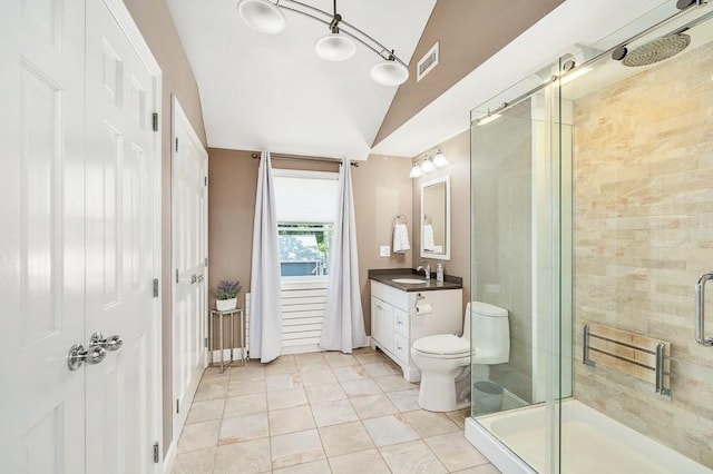 31 Orchard Rd, Hamilton, MA 01982 - full bathroom featuring a shower stall, vanity, and lofted ceiling