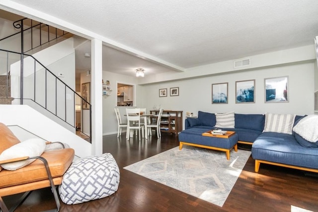 3 Beals Cv Unit F, Hingham, MA 02043 - living room with stairway, wood finished floors, and a textured ceiling