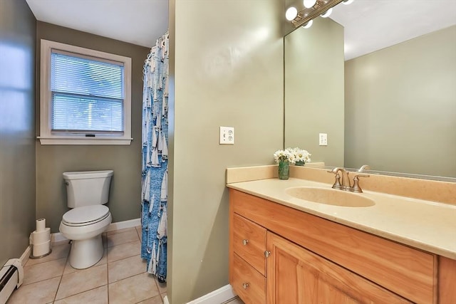 371-377 Franklin St, Wrentham, MA 02093 - full bathroom with a baseboard radiator, baseboards, toilet, tile patterned flooring, and vanity