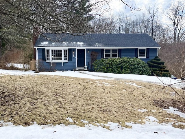 view of front of home with a shingled roof