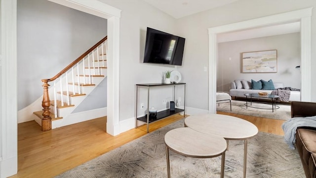 15 Berkeley St, Somerville, MA 02143 - living room with wood finished floors and stairway
