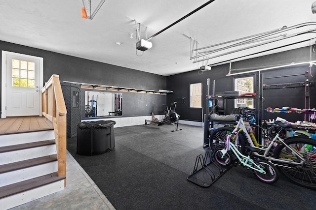 garage with a garage door opener