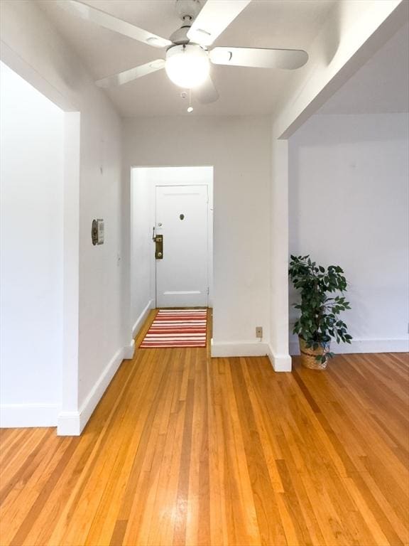 interior space featuring hardwood / wood-style flooring and ceiling fan