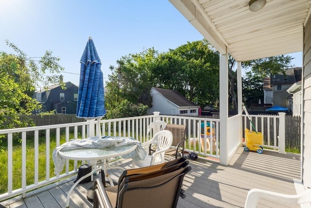 282 Palmer St, New Bedford, MA 02740 - wooden deck with an outbuilding