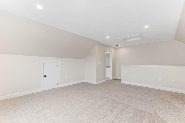 106 Pond St Unit U 30, Attleboro, MA 02703 - additional living space with vaulted ceiling, attic access, light carpet, recessed lighting, and baseboards
