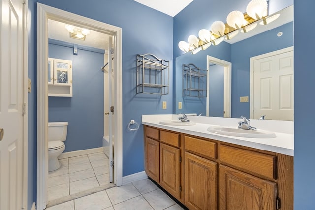 bathroom with vanity, tile patterned flooring, and toilet