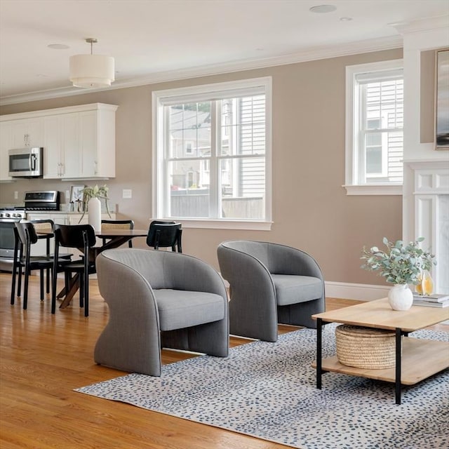 31 Neponset Ave, Boston, MA 02131 - living area featuring plenty of natural light, light wood-style flooring, and ornamental molding
