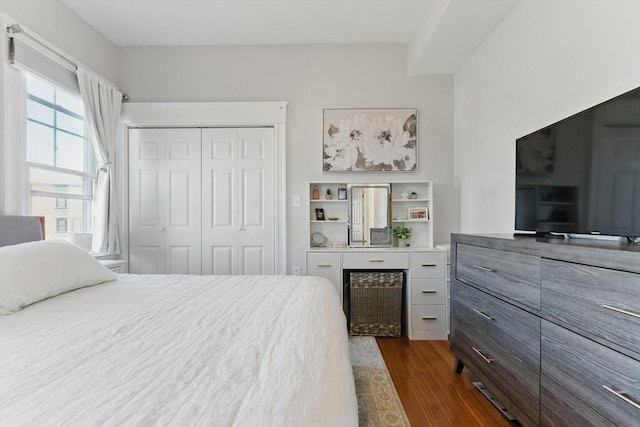bedroom featuring a closet and dark wood-style floors