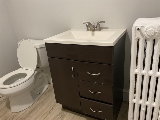 56 Riverview St, Dedham, MA 02026 - half bath with toilet, vanity, wood finished floors, and radiator