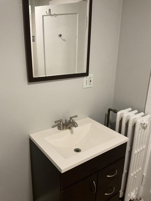 bathroom with radiator and vanity