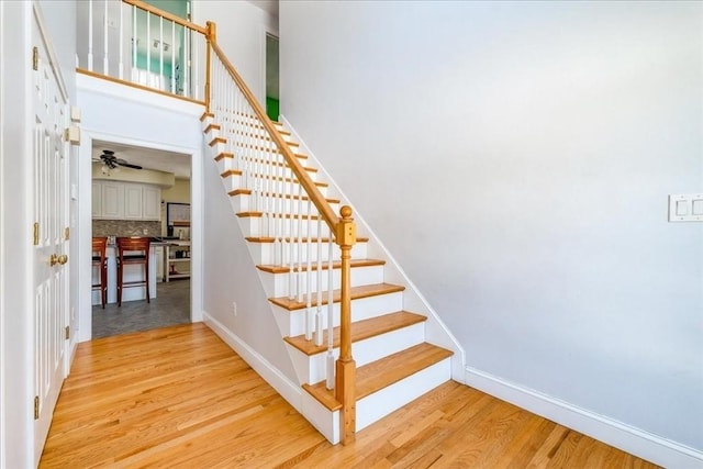 staircase with wood-type flooring