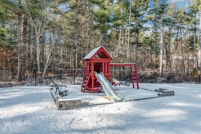 view of snow covered playground