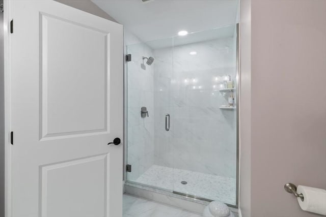 21 Bailey Pond Ln Unit 21, Amesbury, MA 01913 - bathroom featuring a stall shower and marble look tiles