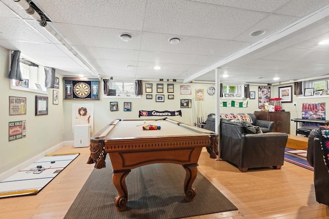 2 Woodbrier Rd, Topsfield, MA 01983 - recreation room featuring a drop ceiling, light wood finished floors, baseboards, and pool table