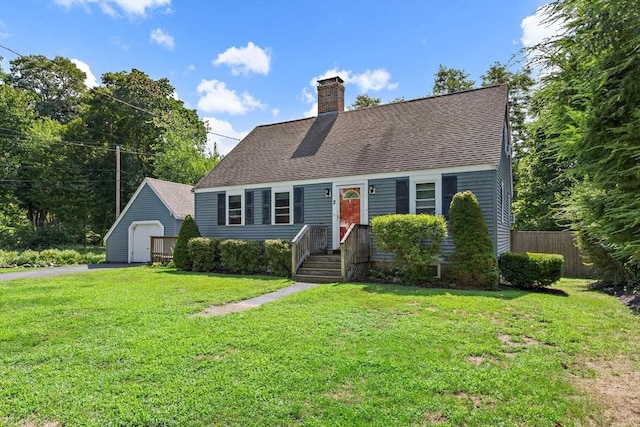 2 Woodbrier Rd, Topsfield, MA 01983 - cape cod-style house with a chimney, an outdoor structure, a shingled roof, and a garage
