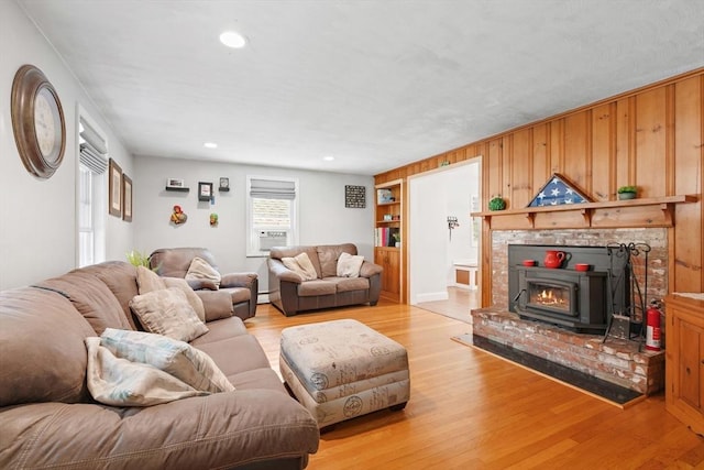 2 Woodbrier Rd, Topsfield, MA 01983 - living room with light wood-style floors, recessed lighting, a fireplace, and baseboard heating