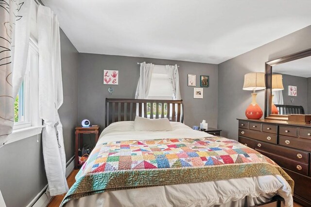 2 Woodbrier Rd, Topsfield, MA 01983 - bedroom featuring wood finished floors and a baseboard heating unit