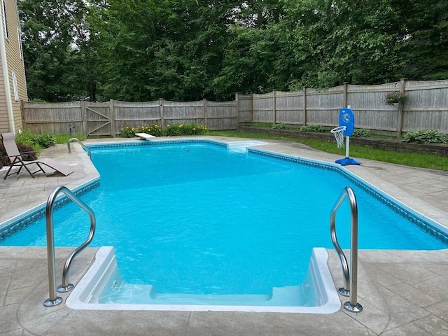 view of pool featuring a fenced in pool, a patio, and a fenced backyard