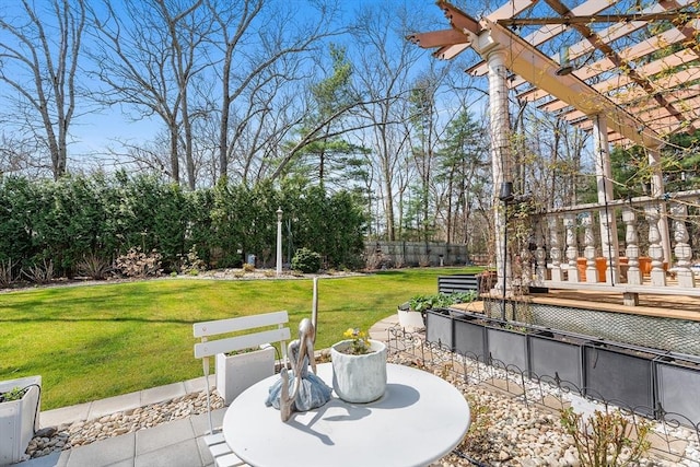 view of patio featuring fence and a pergola