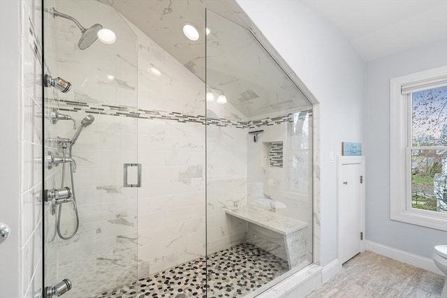131 Dorchester St Unit 131, Quincy, MA 02171 - full bathroom with a stall shower, toilet, and baseboards