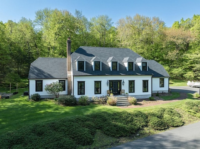 1 Webster Ln, Wilbraham, MA 01095 - cape cod home with a front yard, a chimney, and a shingled roof
