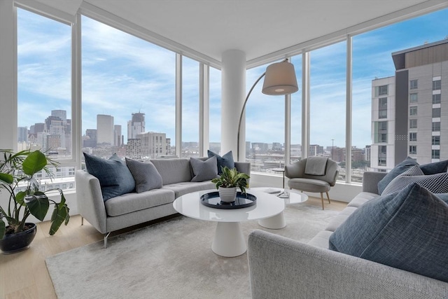 sunroom / solarium with a city view