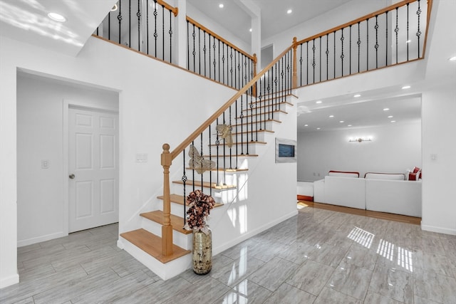 stairs with a high ceiling