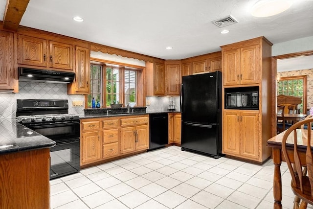 23 Lafayette Dr, Walpole, MA 02032 - kitchen featuring black appliances, under cabinet range hood, healthy amount of natural light, backsplash, and recessed lighting