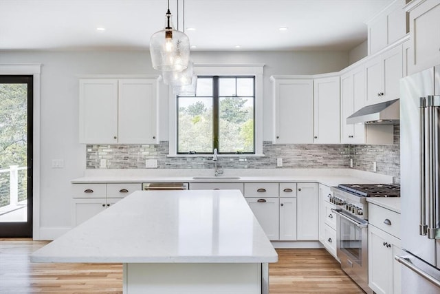92 Whiffletree Ave, Brewster, MA 02631 - kitchen featuring a sink, high quality appliances, under cabinet range hood, tasteful backsplash, and recessed lighting
