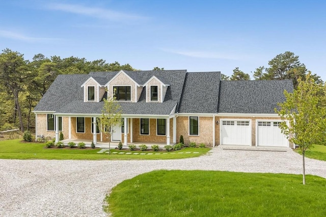92 Whiffletree Ave, Brewster, MA 02631 - shingle-style home featuring driveway, an attached garage, a porch, and a front lawn