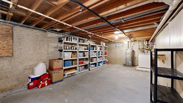 unfinished basement featuring water heater