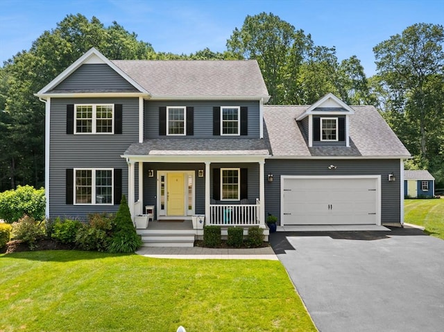 6 Jacoby Way, Seekonk, MA 02771 - view of front of home with covered porch, asphalt driveway, an attached garage, a front lawn, and roof with shingles
