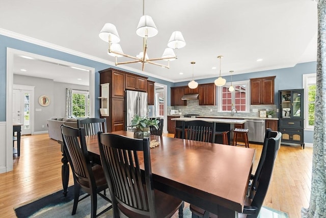 6 Jacoby Way, Seekonk, MA 02771 - dining room with light wood-type flooring, ornamental molding, a chandelier, and recessed lighting
