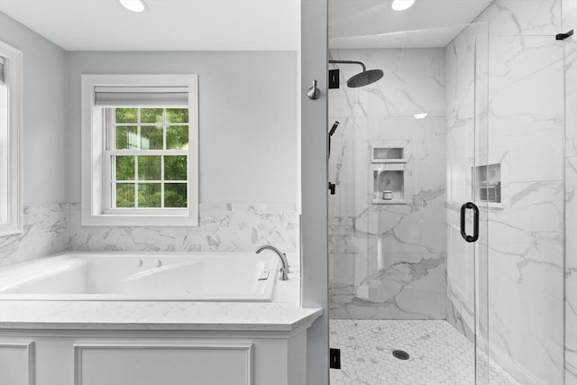 6 Jacoby Way, Seekonk, MA 02771 - full bathroom with a garden tub, a marble finish shower, and recessed lighting