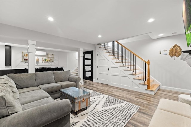 6 Jacoby Way, Seekonk, MA 02771 - living area with stairway, light wood-style floors, and recessed lighting