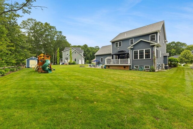 6 Jacoby Way, Seekonk, MA 02771 - rear view of house featuring a gazebo, a storage shed, a playground, and a yard