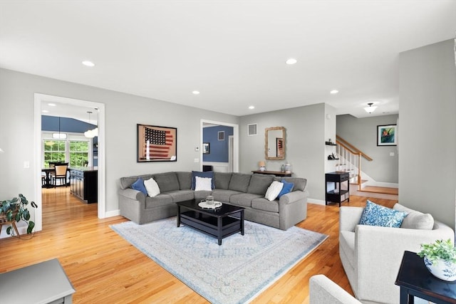 6 Jacoby Way, Seekonk, MA 02771 - living room featuring stairway, light wood-style floors, and recessed lighting