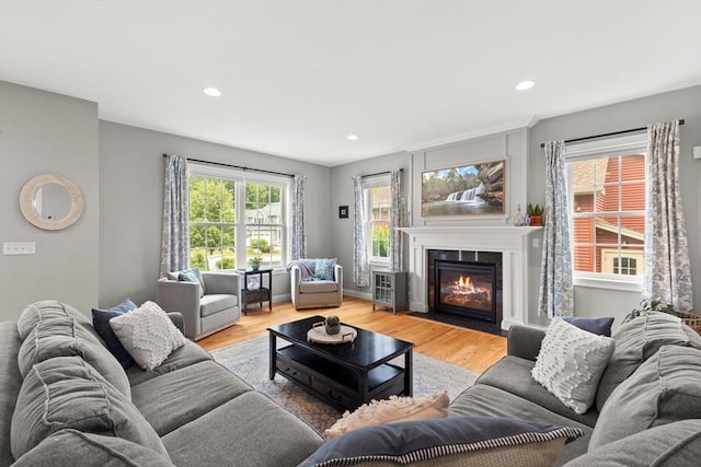 6 Jacoby Way, Seekonk, MA 02771 - living room featuring recessed lighting, light wood-type flooring, and a fireplace with flush hearth