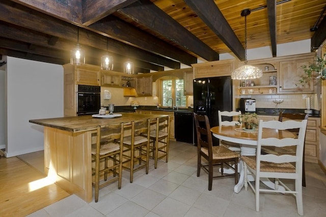 60 Daniel Shays Hwy, Pelham, MA 01002 - dining space featuring a wood ceiling with exposed beams and light tile patterned flooring