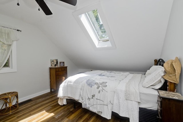 60 Daniel Shays Hwy, Pelham, MA 01002 - bedroom with a skylight, lofted ceiling, wood finished floors, and ceiling fan