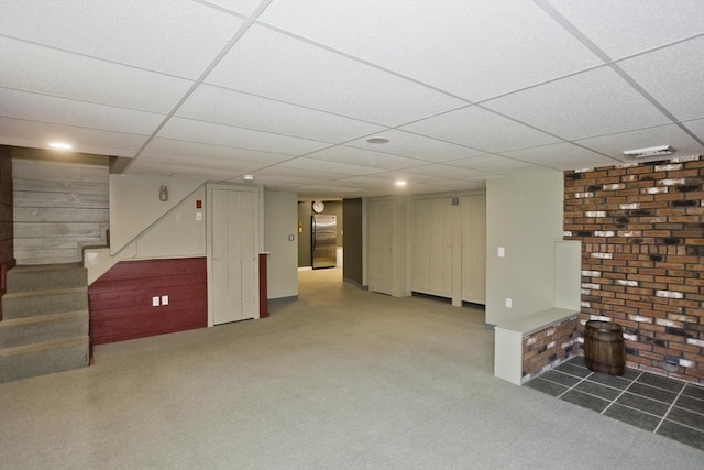 60 Daniel Shays Hwy, Pelham, MA 01002 - finished below grade area with a paneled ceiling, stairs, and carpet floors
