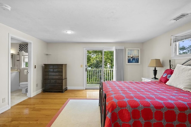 28 Chestnut St, Falmouth, MA 02536 - bedroom featuring access to exterior, light wood finished floors, connected bathroom, and recessed lighting
