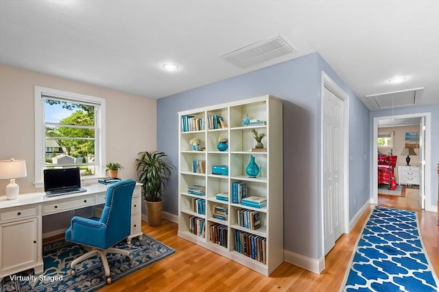 28 Chestnut St, Falmouth, MA 02536 - home office featuring attic access and light wood-style flooring