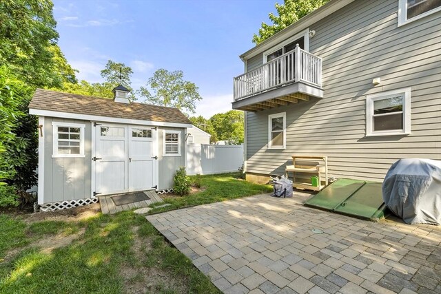 28 Chestnut St, Falmouth, MA 02536 - patio / terrace featuring a storage unit, a patio, and a grill